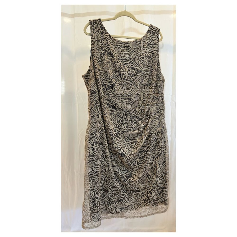 Anne Klein Sheath Dress 22W Gold Lace Overlay